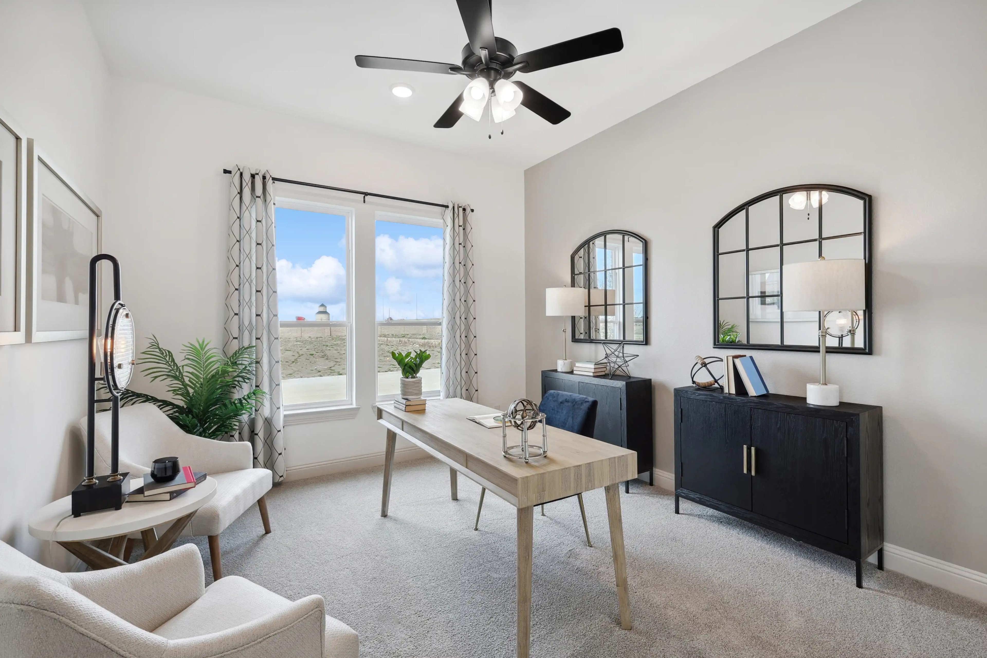 Contemporary Study Room in Westside Preserve Home Modern study room with sleek desk, large windows, stylish decor, Westside Preserve community.
