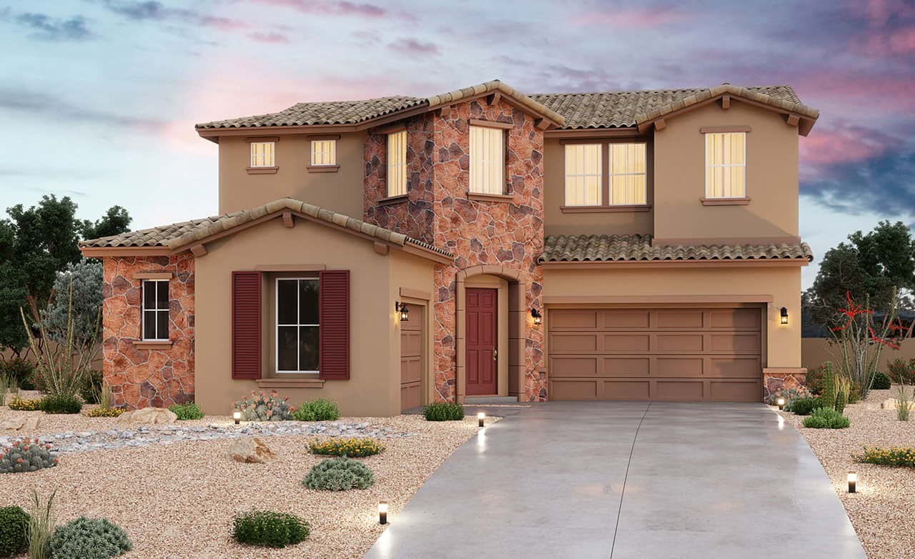 Stunning Single-Family Home Design and Architecture Modern single-family home design features stone facade, multi-level architecture, and tiled roof. Residential elegance.