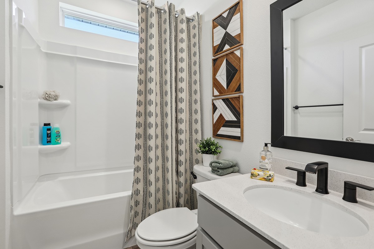 Elegant Bathroom Design with Geometric Art in Spring Hill Modern Spring Hill bathroom with geometric art, elegant fixtures, and natural light.