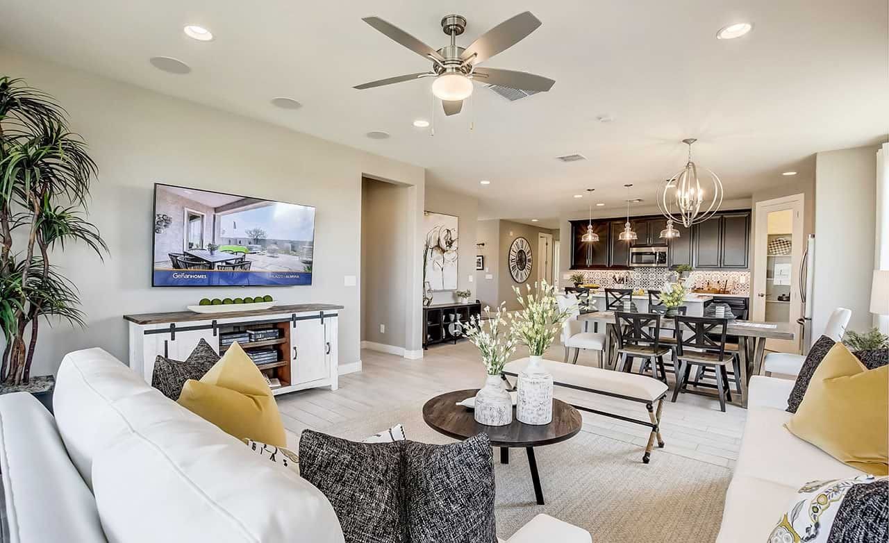 Elegant Open-Plan Living Room at Anderson Parc Modern open-plan living room with elegant decor, sleek furniture, and stylish kitchen. Located in Anderson Parc.